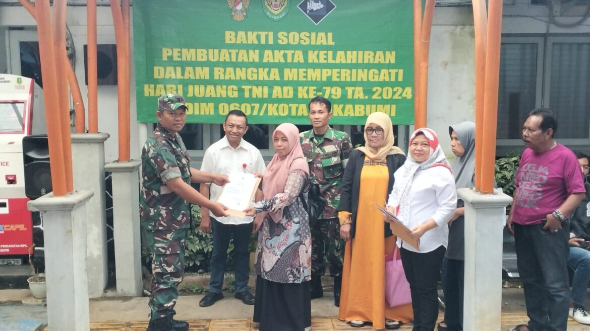 Bakti Sosial Peringati Hari Juang TNI AD Ke 79, Koramil 0607-04/Kota Sukabumi Utara Gelar Pembuatan Akta Kelahiran Gratis Untuk Masyarakat