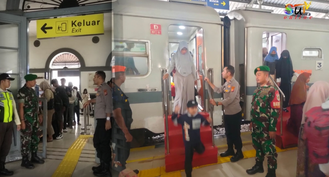 Jelang Idul Fitri, Anggota Koramil 04/KSU Pantau Keamanan Stasiun Kereta Kota Sukabumi