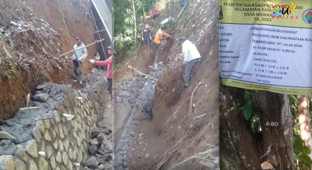 Pemdes Muaradua Kec Kadudampit, Bangun TPT Perkuat Badan Jalan Desa