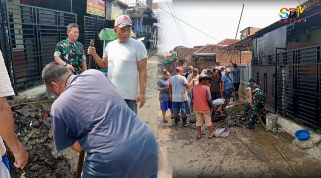 Babinsa Desa Kutasirna Bersama Warga Gotong Royong Perbaiki Pipa Saluran Air