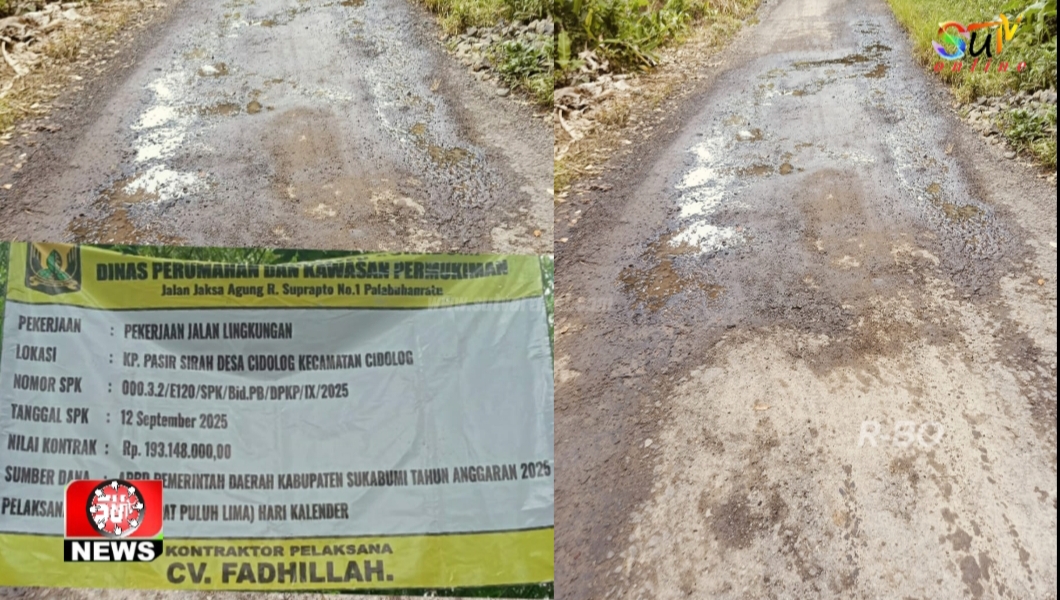 Pembangunan Jalan Lingkungan Di Desa Cidolog Oleh CV. FADHILLAH Hanya Bertahan Beberapa Bulan