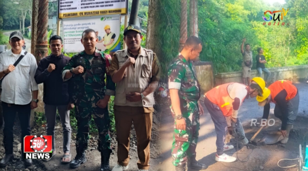 Babinsa Sukamaju Koramil 0607-09/Cisaat Monitoring Pembangunan Jalan Kopeng Cipetir